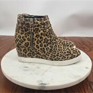 Linea Paolo Freida Platform Wedge Bootie In Suede Cheetah Print